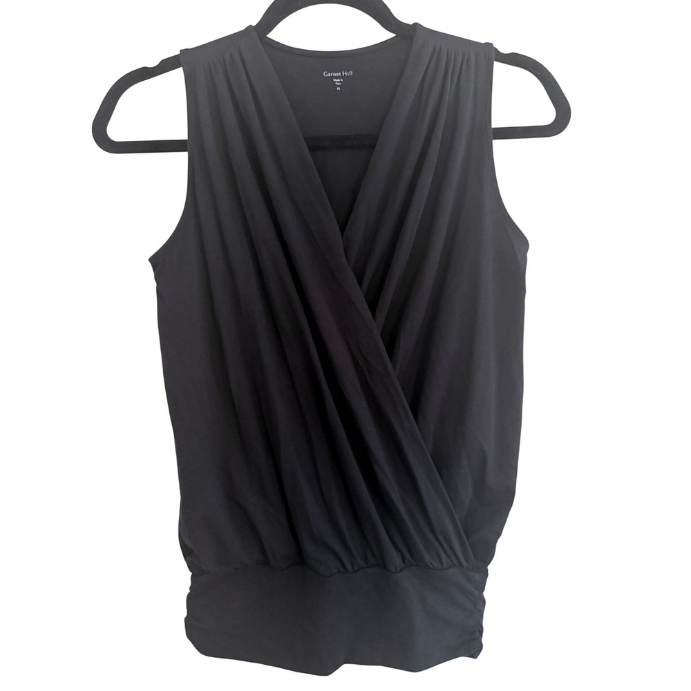 Garnet Hill Surplice Top Capsule XS Black Organic Pima Cotton Tencel Eco Fashion